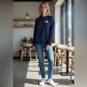 Lacey Chabert Navy Sweatshirt NWT • Medium • Rainbow Detail • Cozy Cute